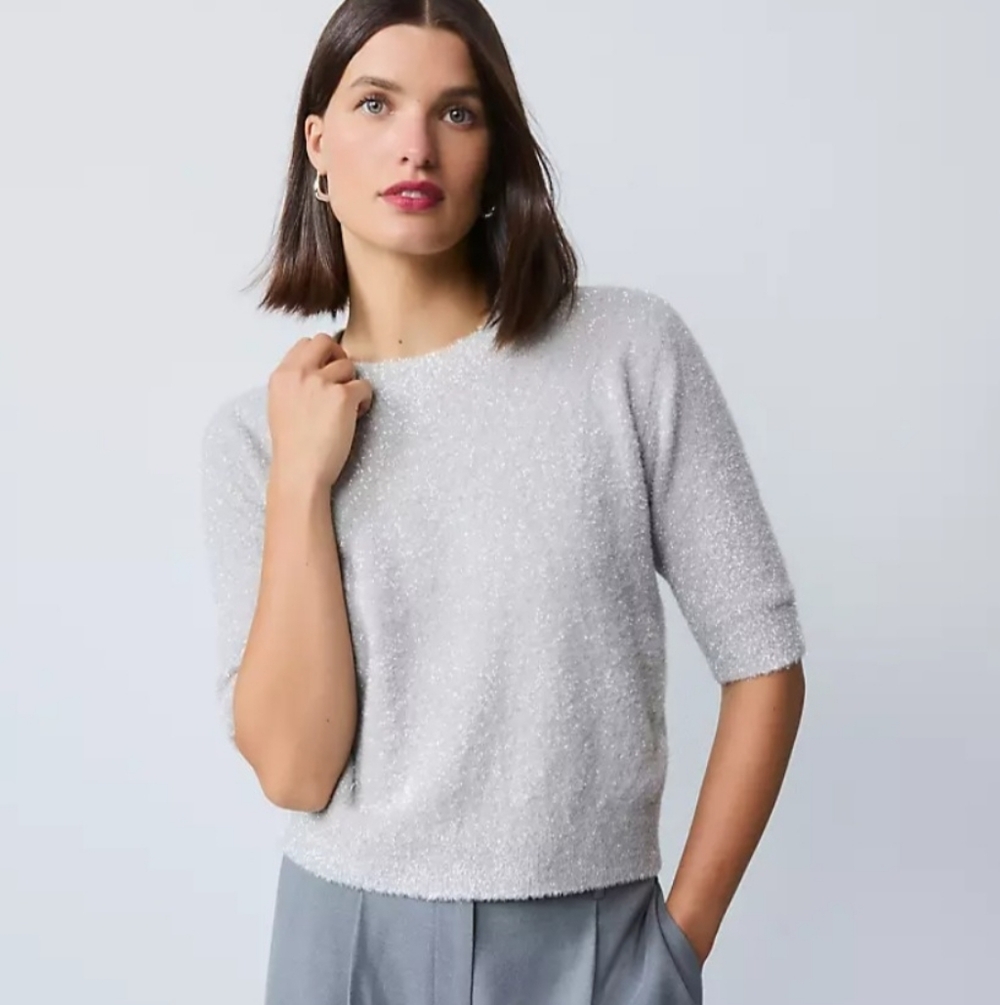 Ann Taylor Metallic Sweater Tee Sz LP